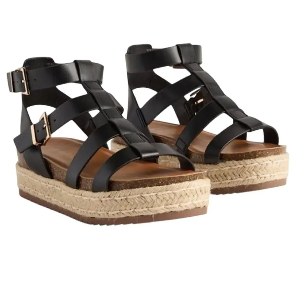 Torrid Black Fisherman Gladiator Espadrille Flatform 9 WW
